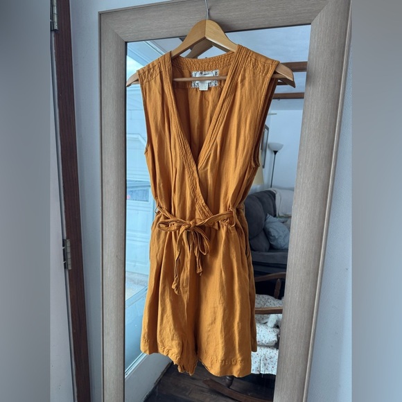 Mauve Pants - Maeve by Anthropologie Luana linen-blend sleeveless Wrap Romper Large